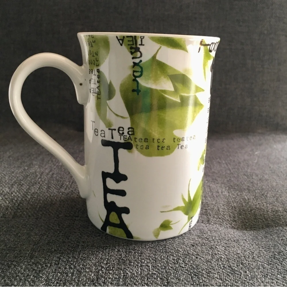 Artistic Tea Mug, White, Green, 10 oz